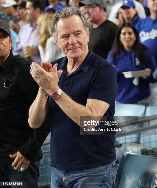 Bryan Cranston attends The Los Angeles Dodgers Game at Dodger Stadium on September 18, 2023 in Los Angeles, California.