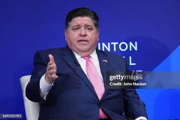 Illinois Governor J. B. Pritzker speaks during the Clinton Global Initiative meeting at the Hilton Midtown on September 19, 2023 in New York City.