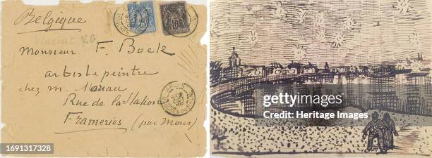 Envelope and sketch of a starry night over the Rhône, from a letter to Eugène Boch, Arles 2 Oct 1888. Found in the Collection of the Van Gogh Museum,...