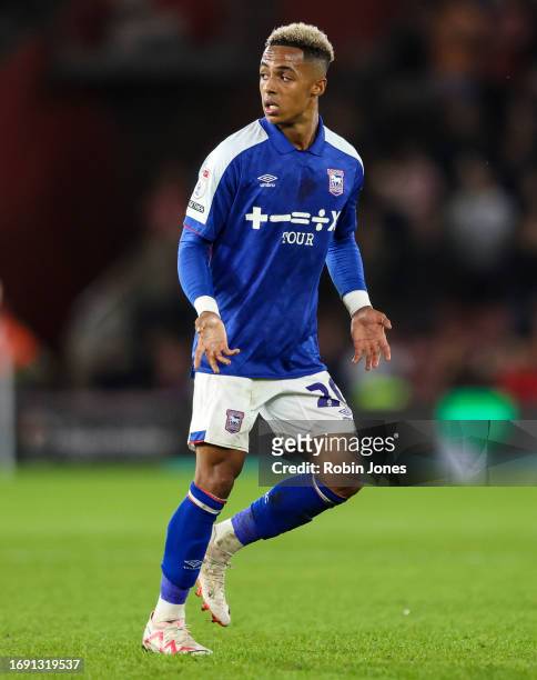 Omari Hutchinson of Ipswich Town during the Sky Bet Championship match between Southampton FC and Ipswich Town at St. Mary's Stadium on September 19,...