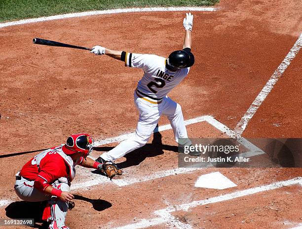 Brandon Inge of the Pittsburgh Pirates bats against the Washington Nationals during the game on May 5, 2013 at PNC Park in Pittsburgh, Pennsylvania.