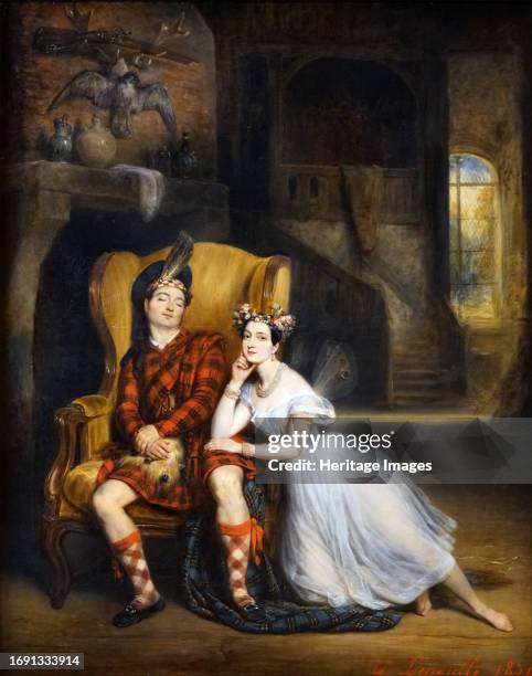 Marie Taglioni and her brother Paul in the ballet "La Sylphide", 1834. Found in the collection of the Musée des Arts Décoratifs, Paris. Creator:...