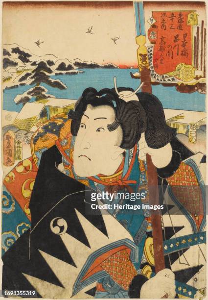 Takanawa, between Nihonbashi and Shinagawa: Actor Iwai Hanshiro V as Oboshi Rikiya..., 1852. Private Collection. Creator: Kunisada , Utagawa .