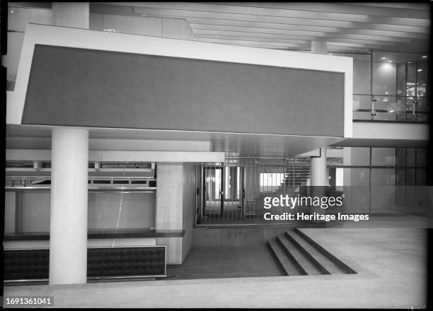 Royal Festival Hall, Belvedere Road, South Bank, Lambeth, Greater London Authority, 1951. Interior view of the hall's foyer at 28 foot level, looking...