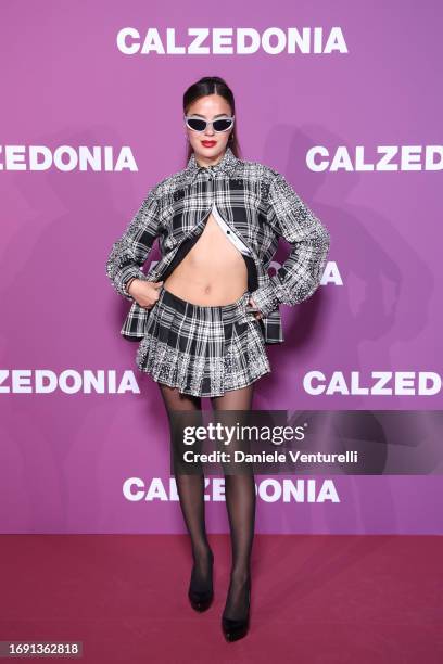 Tessa Brooks attends Calzedomania - A Legs Celebration Event on September 19, 2023 in Milan, Italy.