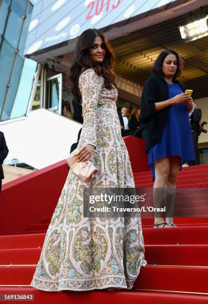 Aishwarya Rai attends the 'Blood Ties' Premiere during the 66th Annual Cannes Film Festival at the Palais des Festivals on May 20, 2013 in Cannes,...