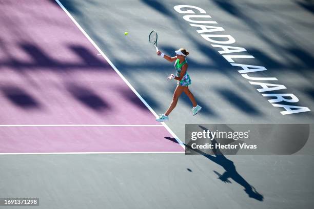 Dayana Yastremska of Ukraine plays a forehand during the women's singles round of 32 match against Victoria Azarenka of Belarus as part of the day...