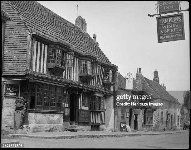 The Star Inn, High Street, Alfriston, Wealden, East Sussex, 1940-1949. A street view of the High Street in Alfriston with a focus on the Star Inn, on...