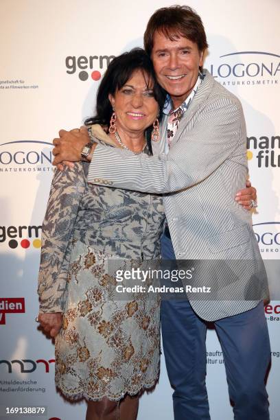 Regine Sixt and Cliff Richard attend the German Films reception during the 66th Annual Cannes Film Festival at the Majestic Beach on May 20, 2013 in...
