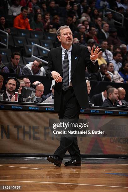 Carlesimo, Head Coach of the Brooklyn Nets, calls a play during the game against the Washington Wizards on April 15, 2013 at the Barclays Center in...