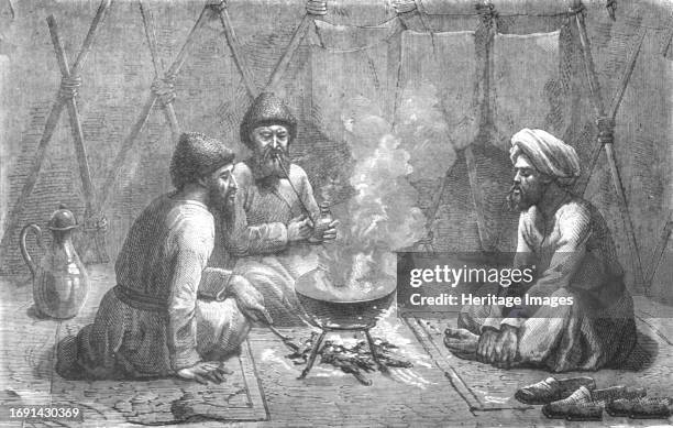 Interior of a Turcoman Tent; Notes on Western Turkistan', 1875. From 'Illustrated Travels' by H.W. Bates. [Cassell, Petter, and Galpin, circa 1880,...