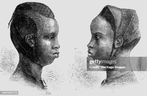Coiffures of Bambara Women; Journey from the Senegal to the Niger', 1875. From 'Illustrated Travels' by H.W. Bates. [Cassell, Petter, and Galpin,...