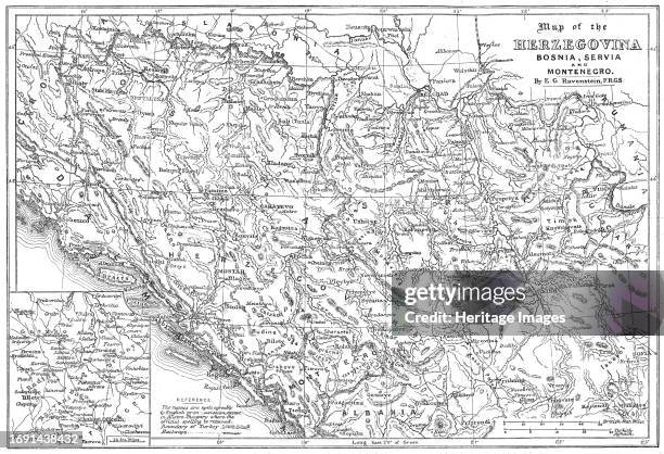 Map of the Herzegovina, Bosnia, Servia and Montenegro, 1876. Map showing the theatre of war of the Herzegovina Uprising. 'Reference: The names are...