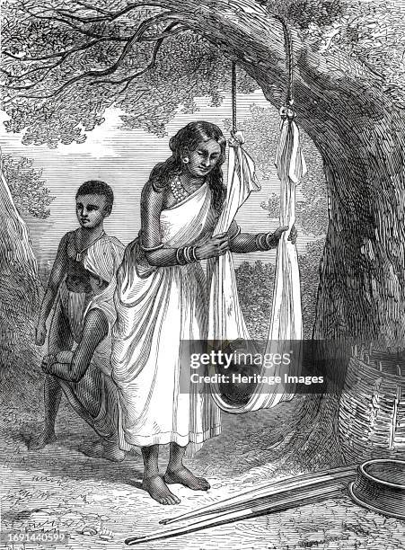 Natural cradle, Tuticorin, Southern India, from a sketch by one of our special artists, 1876. '...the native women, as our Artist observed, were in...