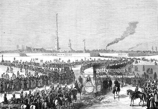 Funeral of the Grand Duchess Marie Nicolaievna at St. Petersburg, 1876. 'The view from the Hermitage, as the procession wound slowly round the corner...