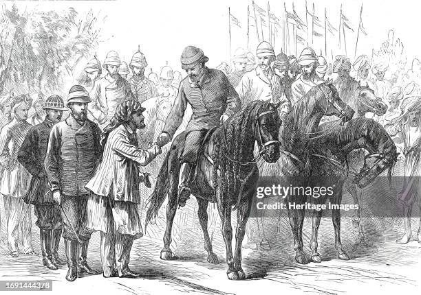 The Prince of Wales in the Terai: Meeting with Sir Jung Bahadoor, from a sketch by one of our special artists, 1876. The future King Edward VII in...