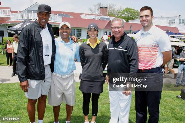 Julius " Dr. J" Erving, Herman Edwards, Michelle Wie, Ron Jworski and Joe Flacco attend the Ron Jaworski's Celebrity Golf Challenge May 20, 2013 at...