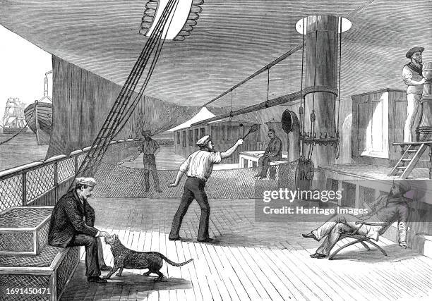 The Prince's Voyage Home from India: life on board the Serapis: lawn tennis, from a sketch by an officer of the Serapis, 1876. '''Lawn tennis" was...