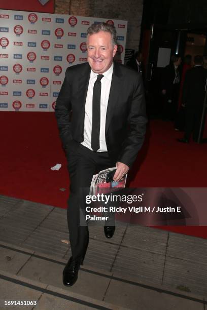 Piers Morgan seen leaving The Sun's "Who Cares Wins" Awards 2023 at The Roundhouse on September 19, 2023 in London, England.