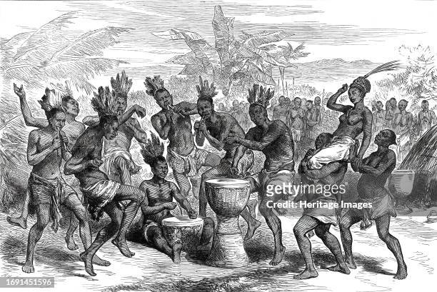 Lieutenant Cameron's Sketches in Central Africa: Wedding Dance at Kibaiyeli, 1876. A '...specimen of native African manners...a wedding party at...