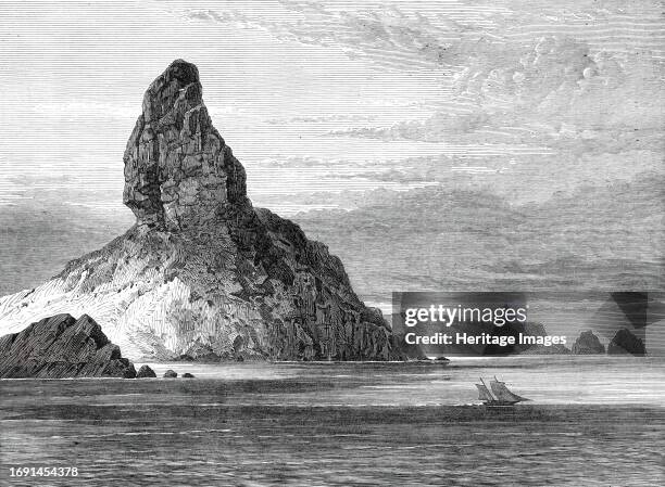 Sketches from H.M.S. Challenger, by Mr. J. J. Wild: Peak of Fernando Noronha, 1876. 'The island of Fernando Noronha, in the Atlantic, three or four...