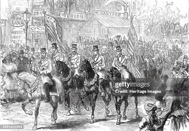 Opening of the American Centennial Exhibition: the Butchers' Procession passing up Chestnut-Street, Philadelphia, from a sketch by one of our special...