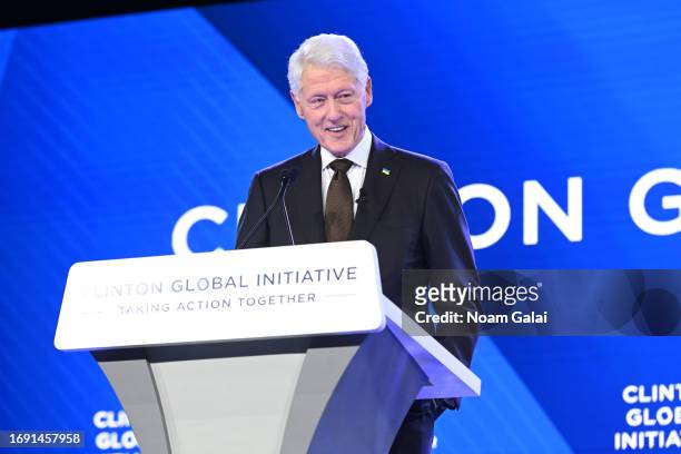 Former President Bill Clinton speaks onstage during the Clinton Global Initiative September 2023 Meeting at New York Hilton Midtown on September 19,...