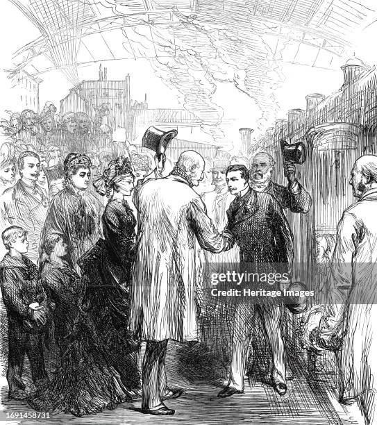 Departure of King George of Hanover from the Victoria Station, 1876. 'King George and Princess Frederica of Hanover, after a visit of nearly five...