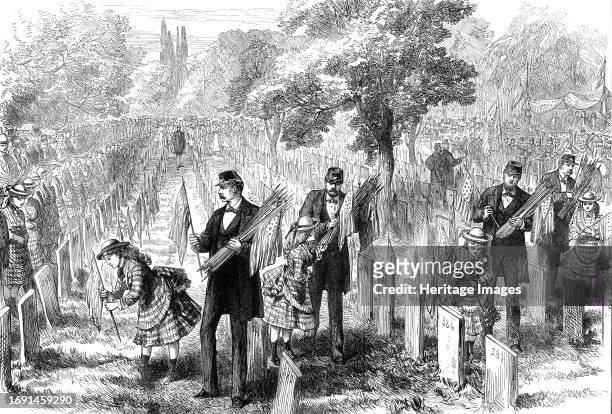 Decoration Day at Philadelphia: Orphans decorating their Fathers' Graves in Glenwood Cemetery, 1876. 'Tuesday, May 30, was kept sacred throughout the...