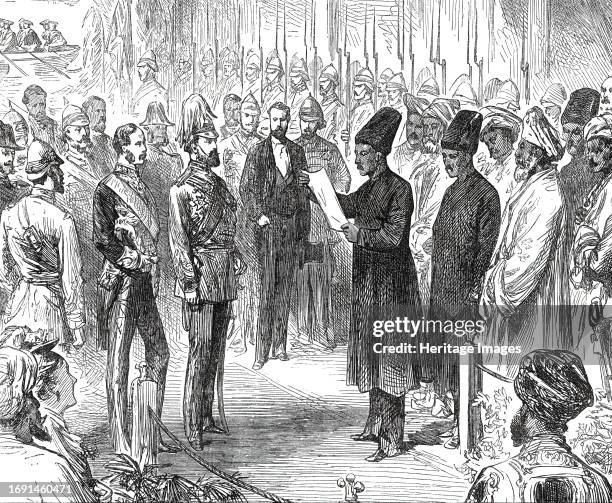 Bombay Parsees with an Address of Welcome to the Prince [of Wales], 1876. The future King Edward VII on a royal visit to India. 'The Parsees...