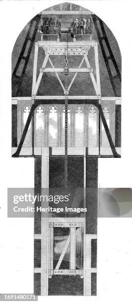 Mode of Raising the Great Bell, 1858. 'Big Ben' being installed in the bell tower of the Palace of Westminster in London. 'In giving some idea of the...