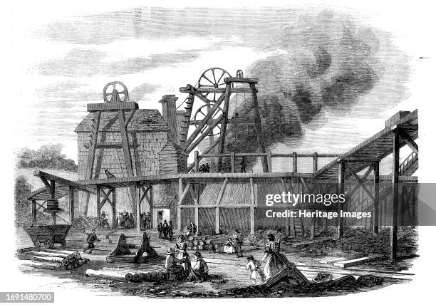 The Page Bank Colliery-pit on Fire, 1858. Industrial accident near Durham. 'The fire is supposed to have originated by a spark from the furnace...