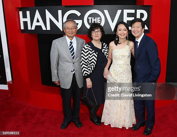 Actor Ken Jeong , wife Tran and his parents attend the premiere of Warner Bros. Pictures' "Hangover Part III" at the Westwood Village Theater on May...