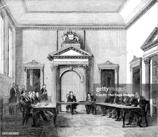 The New Indian Council Chamber, 1858. Meeting room in India House, London. View of '...the chamber in which the new Council of India now holds its...