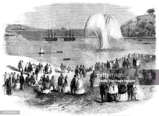 The Blowing Up of the Vanguard Rock at Plymouth on Friday, the 5th November - from a sketch by Major Bredin, R.A., 1858. Displacement of '...the rock...