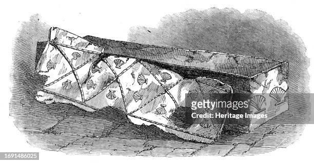 Roman Coffin, recently discovered at Shadwell, 1858. A 'curious discovery' made by workmen digging at Shadwell Basin on the River Thames in London:...