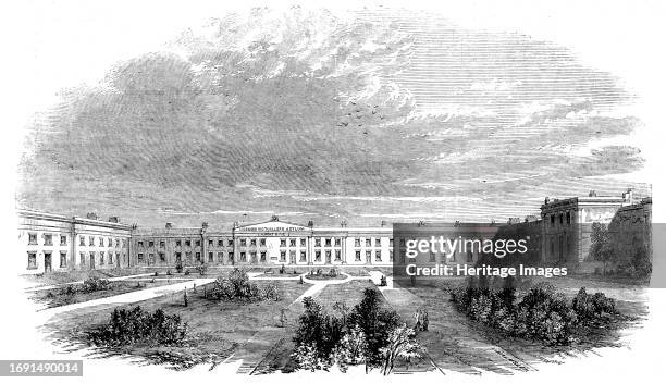 The Albert Wing of the Licensed Victuallers' Asylum, Old Kent-Road, [London], 1858. 'The existing buildings comprise the habitations for 126 inmates,...