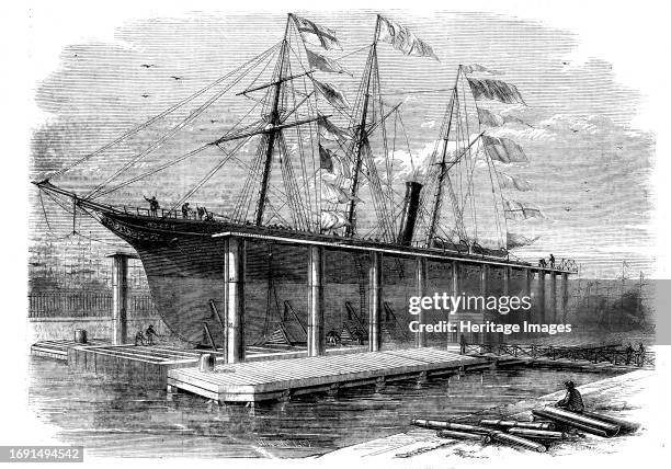 New Hydraulic Lift at the Victoria Docks, [London], 1858. 'The new graving-docks in connection with the Victoria Docks, the construction of which was...