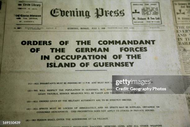 Newspaper with orders of German commandant, German Underground Military hospital, Guernsey, Channel Islands, UK.