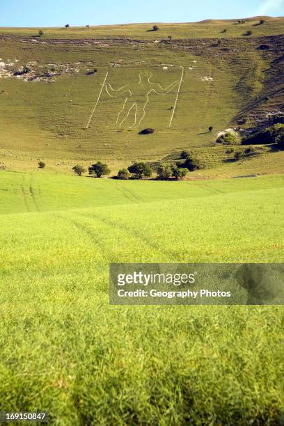 Prehistoric image in chalk hillside, The Long Man of Wilmington, East Sussex, England.