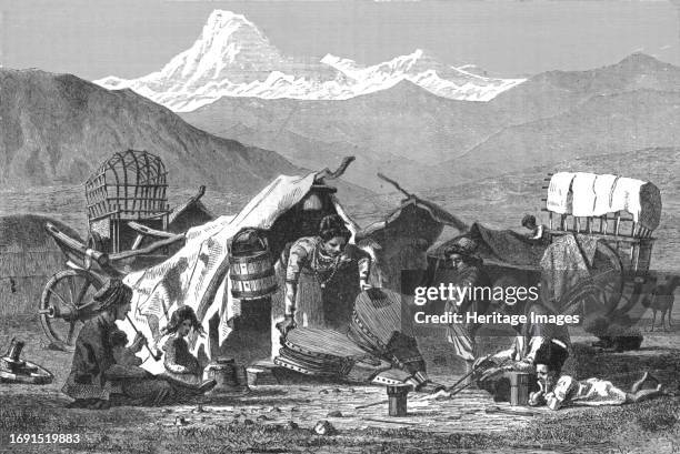 Gipsy encampment in the Caucasus; The Caucasus', 1875. From, 'Illustrated Travels' by H.W. Bates. [Cassell, Petter, and Galpin, circa 1880, London]....