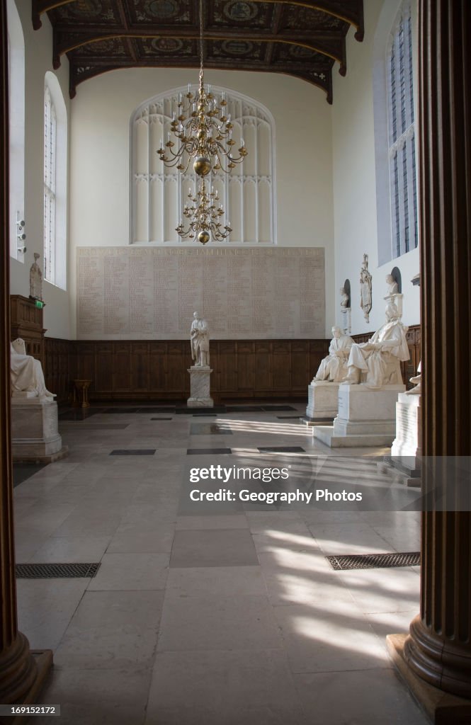 Statues inside Trinity College chapel, University of Cambridge, England