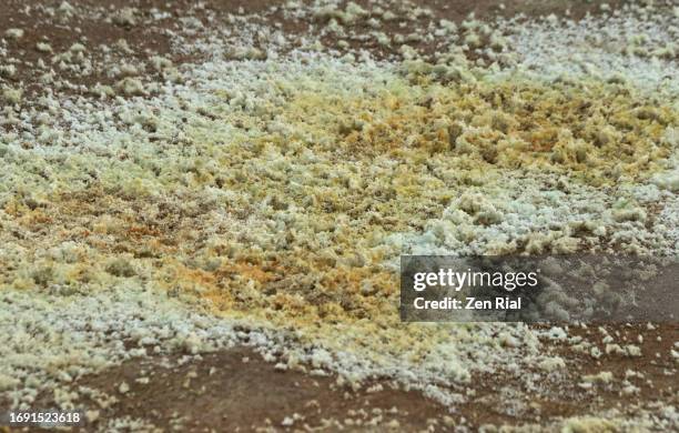 sulfur deposits from hot springs in namafjall geothermal area - sulphur stock pictures, royalty-free photos & images