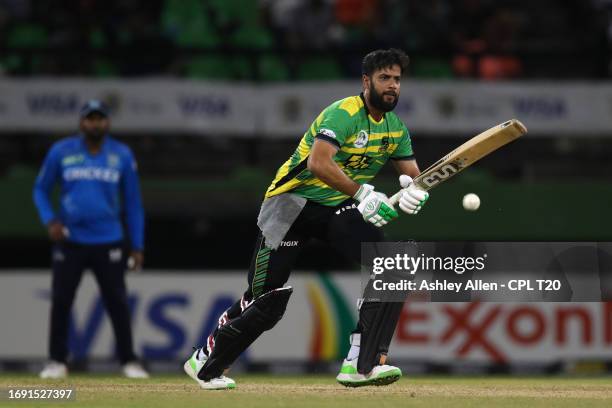 Imad Wasim of Jamaica Tallawahs bats during the Republic Bank Caribbean Premier League T20 eliminator match between Saint Lucia Kings and Jamaica...