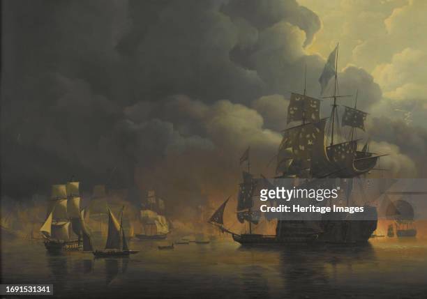 The Anglo-Dutch Fleet under Lord Exmouth and Vice Admiral Jonkheer Theodorus Frederik van Capellen putting out the Algerian Strongholds, 27 August...