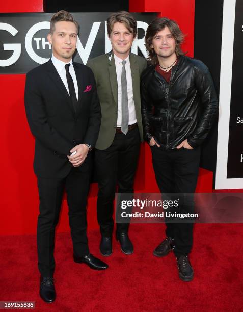 Recording artists/brothers Issac Hanson, Taylor Hanson and Zac Hanson of Hanson attend the premiere of Warner Bros. Pictures' "Hangover Part III" at...