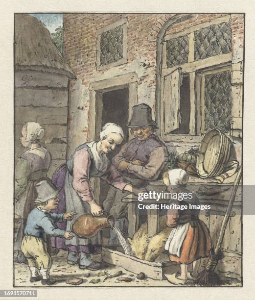 Farmer's family feeding the pigs, 1758-1808. Creator: Christina Chalon.