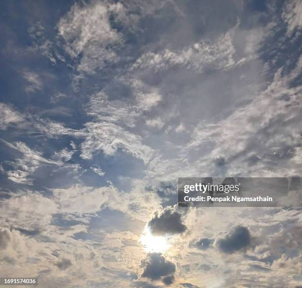 stratus white clouds in the blue sky natural background beautiful nature environment space for write - 巻積雲 ストックフォトと画像