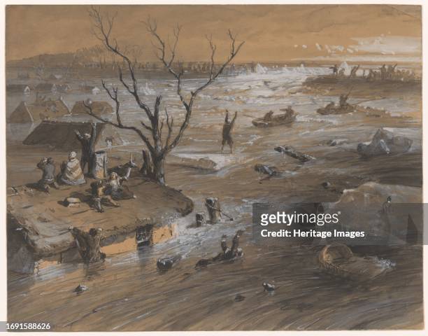 Dyke breach in Brakel, January 4 . People stranded on rooftops in a flooded village, as others are swept away. Creator: Jan Hendrik Weissenbruch.