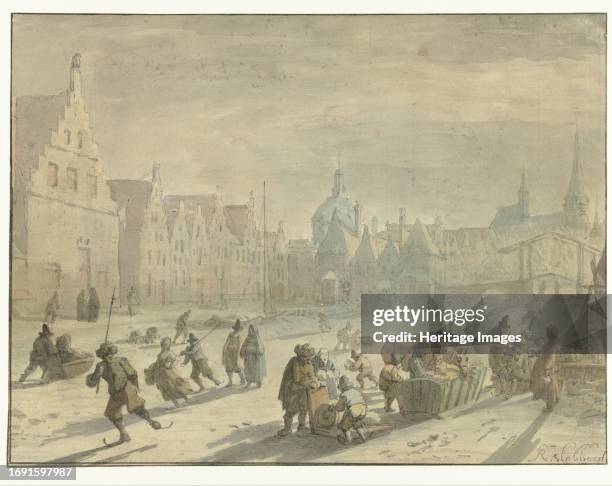 Galgewater in Leiden with ice entertainment, 1639-1654. The Galgewater is both the name of a canal and a street. The name is derived from the gallows...